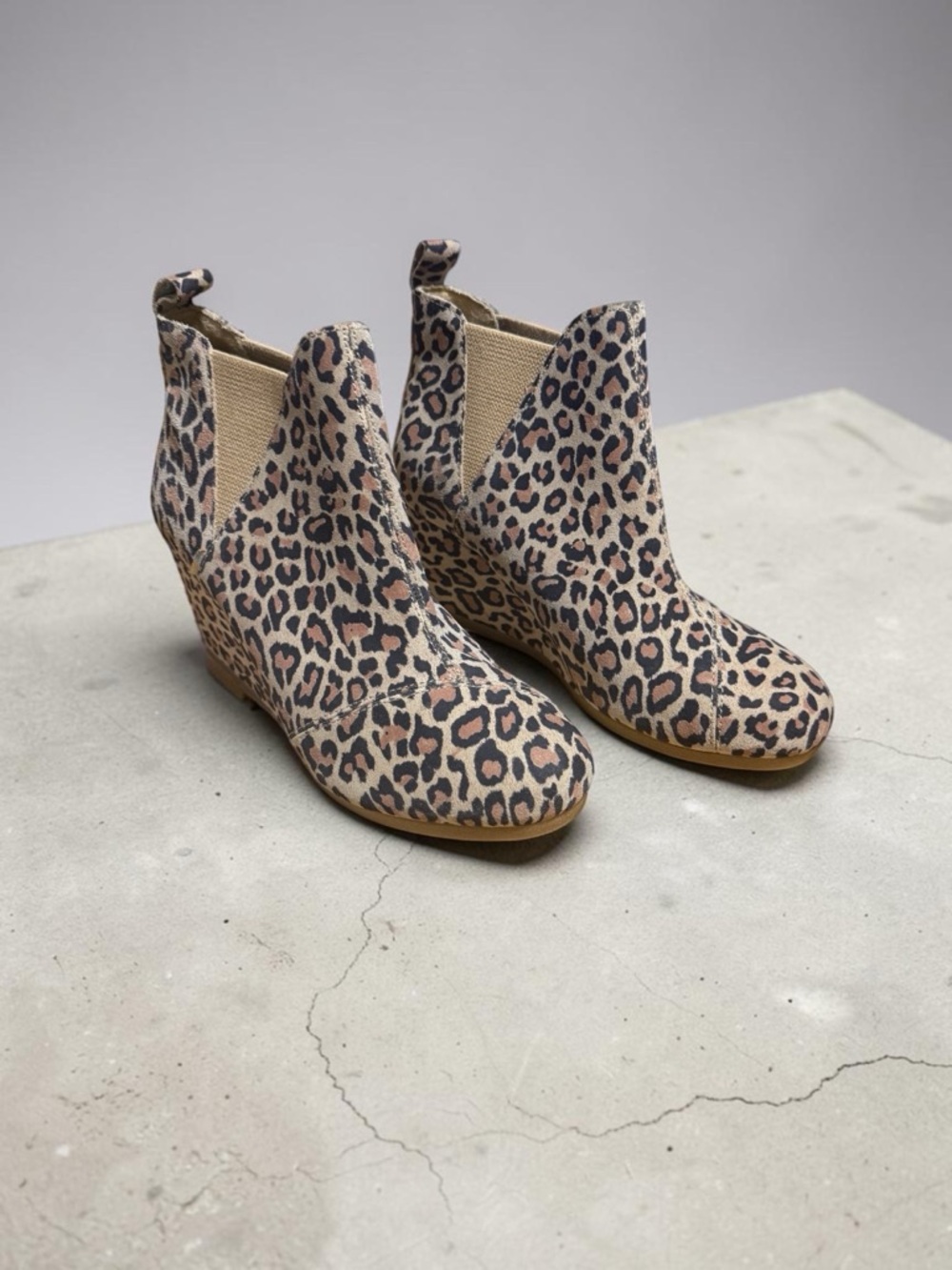 Toms Leopard Print Wedge Booties - Beige Black Brown